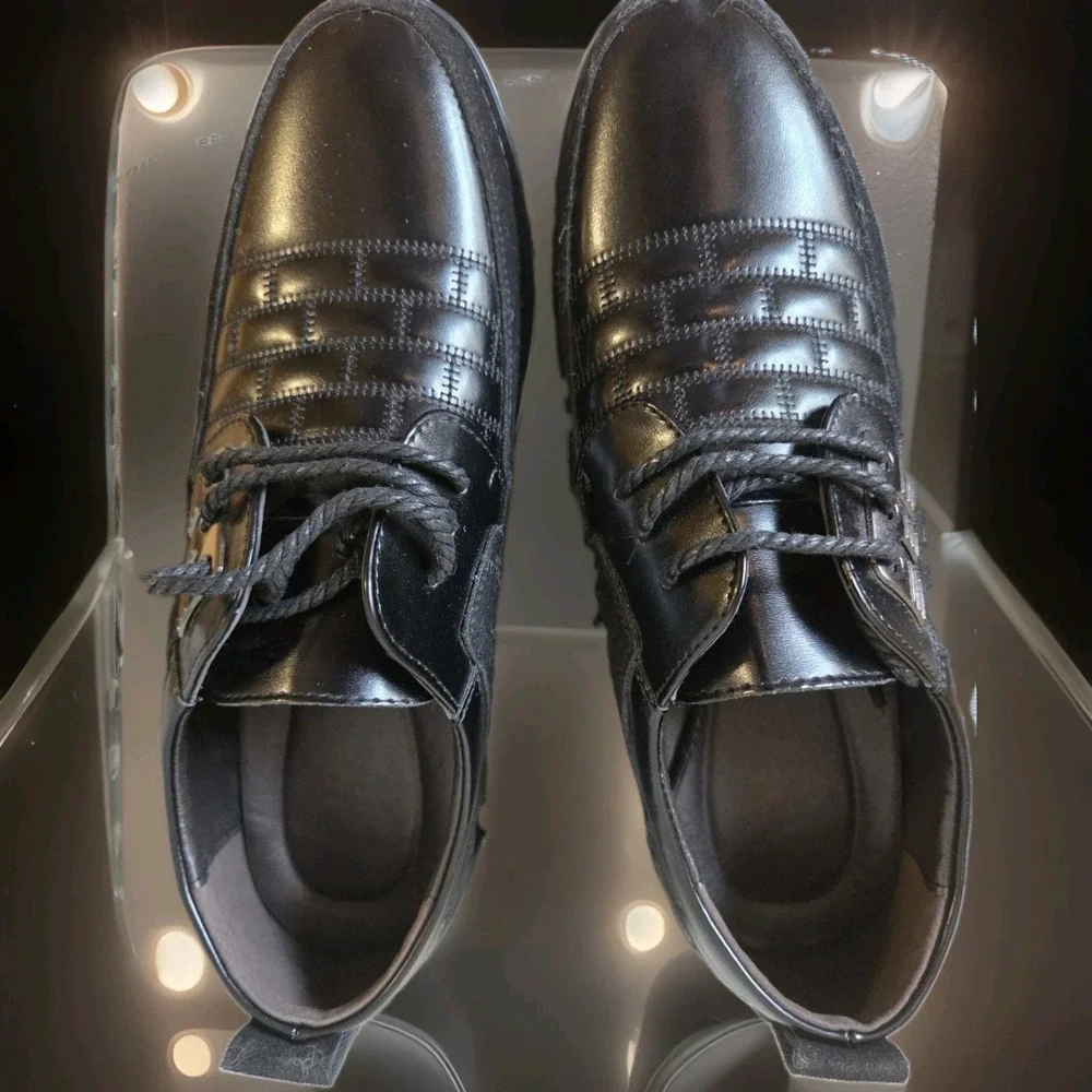 Gatsby Shoes Mens 9 Black Faux Leather Oxford Derby Lace Up Orthopedic NEW